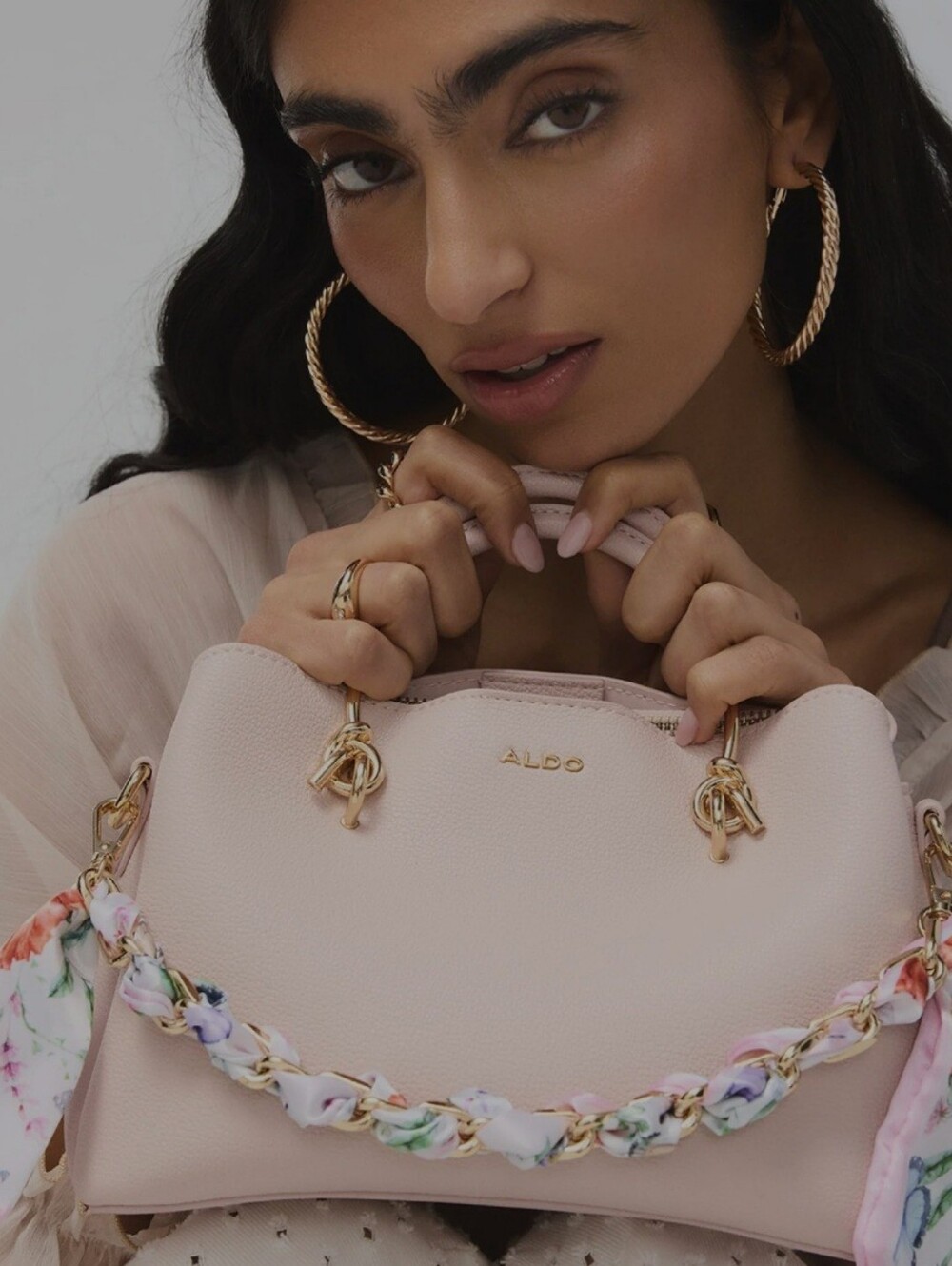 ALDO Pale Pink Textured Satchel with Gold Hardware